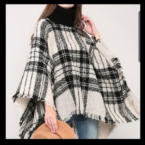 Cream Black Turtleneck Poncho